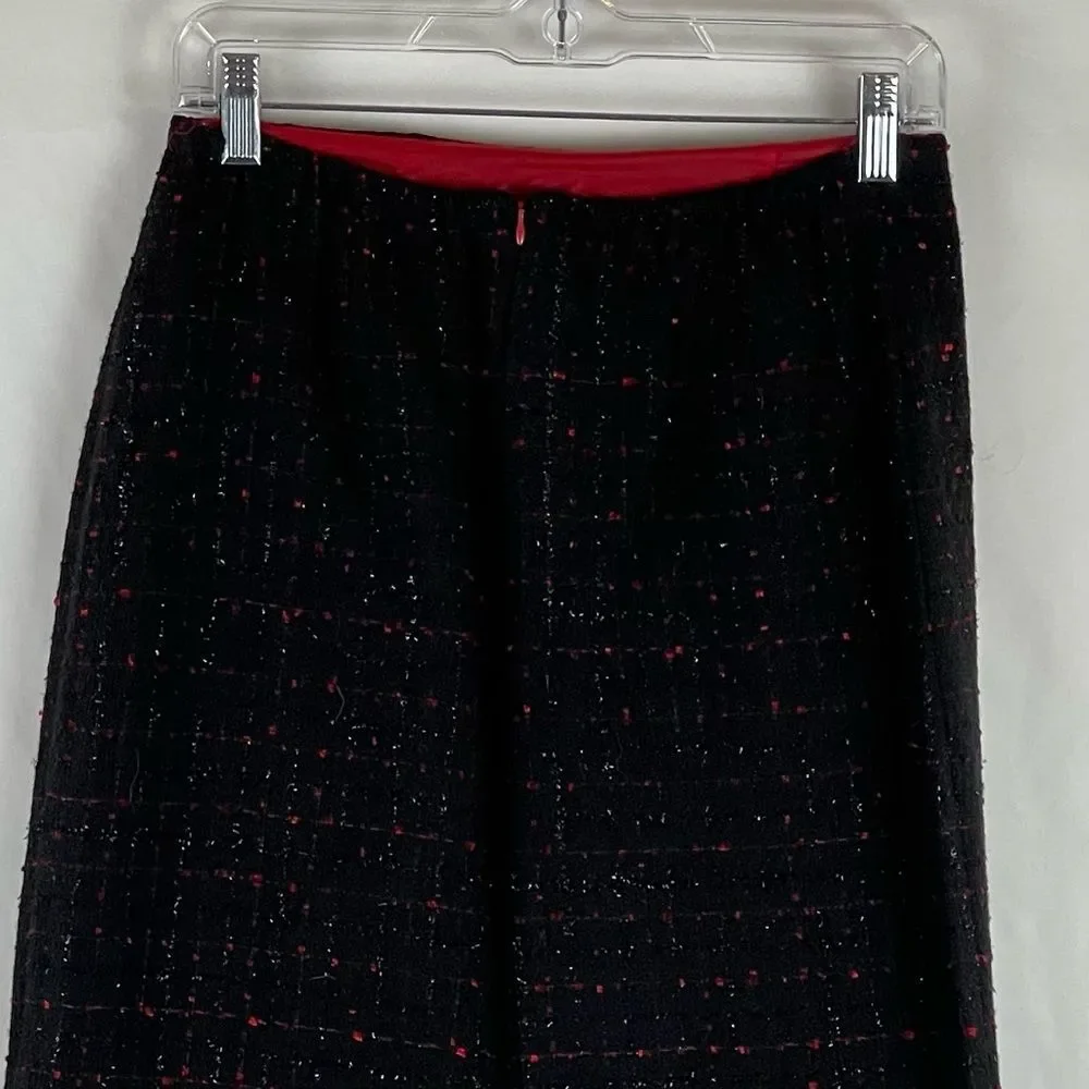 Jessica Howard Black Red Tweed Midi Skirt NWOT Size 6 Retro Chic
